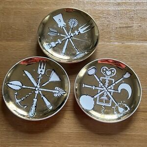 Fornasetti Milano Posateria Roos Bros Gold Coasters Plates 4-inch Set of 3